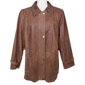 BRADLEY Bayou Leather Jacket Brown Women Size 1X Vintage 90s Satin Lined Western